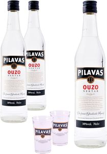 Ouzo Pilavas Nektar | 3x 0,7l | 38% Vol.+2 Gläser | Aus Griechenland |Hochwertig