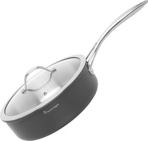 Stanley Rogers Schmorpfanne Ø 26 cm mit hohem Rand und Glasdeckel BI-PLY PROFESSIONAL, hochwertige Pfanne mit 3L Füllvervögen, Edelstahlpfanne für Ceran-, Gas-, Elektro- sowie Induktionsherde - spülmaschinengeeignet