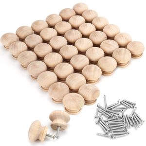 Belle Vous 40er Pack Runder Holzknöpfe Natur Möbelgriffe Holz Schubladen Knöpfe mit Schrauben - 3,4 x 2,5 cm - Natürliche Birkenholz Griffe Möbel -