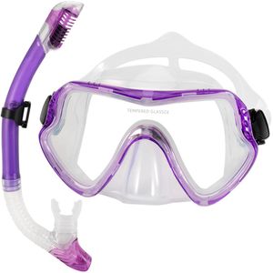 Professionelle Schnorchel Tauchmaske und Schnorchel Brille Brille Tauchen Schwimmen Easy Breath Tube Set Schnorchelmaske Violett Transparent