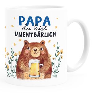 Kaffee-Tasse Vatertag lustig Geschenk für Papa von Kind Du bist unentbärlich Spruch Bär SpecialMe® Uni-Weiß Keramik-Tasse