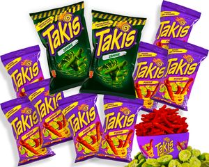Takis Chips Box - 2x Takis Zombie 90g und 8x Takis Fuego 56g - Chips Grosspackung Chips scharf (Pack von 10) - Takis Pack Bundle für Halloween