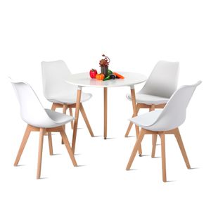 H.J WeDoo Jídelní židle, skandinávský styl, vintage, retro, kuchyňská židle, čalouněná s polštářem na sedáku, plast a masivní dřevo, židle 1ks 2ks 4ks 6ks 8ks sada (4ks, bílá)