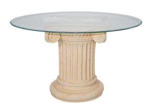 Antiker Runder Glas Esstisch Esszimmertisch Römertisch Küchentisch Säulentisch weiß / matt