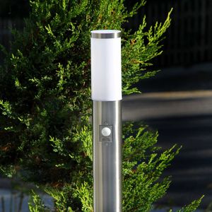 Lindby Außenleuchte 'Kristof' mit Bewegungsmelder (spritzwassergeschützt (Modern) in Alu aus Edelstahl (1 flammig, E27) - Wegeleuchte, Pollerleuchte, Wegelampe, Sockelleuchte