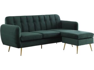 Ecksofa aus dunkelgrünem Samt "Leonard" - 202 x 80/138 x 92 cm - 3-Sitzer-Sofa - Verschiebbare Ecke