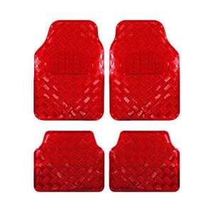 WOLTU Universal Auto Fußmatten 4-teilig Alu Chrom Optik Riffelblech Rot 7103