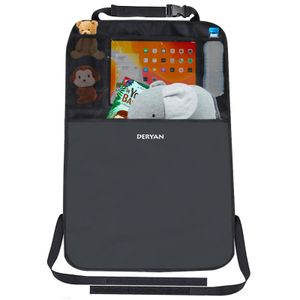 DERYAN Luxus-Autositz-Organizer mit Tablet-Halterung - schützt Ihre Rücksitzlehne vor tretenden Kinderfüßen - Schwarz