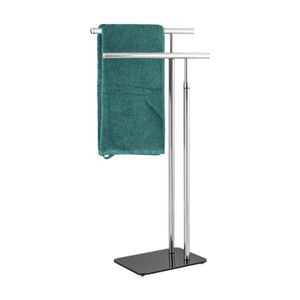 bremermann Stand-Handtuchhalter freistehend, 2 Stangen, Handtuchständer, Edelstahl und Glassockel