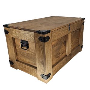 CREATIVE COOPER holzbox, aufbewahrungsbox, rustikal truhentisch, couchtisch, spielzeugkiste, 77x49x45 cm, Handarbeit holztruhe, Eco Holzöl Braun
