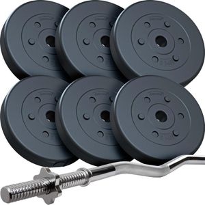 ScSPORTS® Hantelset - 37kg, Curlstange, 120cm, Stahl, 6 x 5 kg Hantelscheiben, 30mm, Kunststoff, Schwarz - Curl Hantelstange Set, Curlset, SZ Stange mit Gewichten