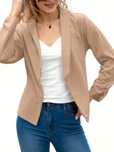 Damen Blazer Arbeit Büro Anzug Jacken Sportlich  Slim Fit Trenchcoat Kurz Mantel Khaki,Größe EU 4XL