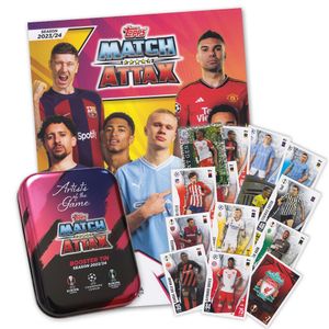 Match Attax Champions League - Sammelalbum + 40 verschiedene Sammelkarten + Sammeldose (leer) als Starter-Set