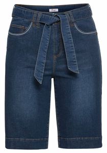 sheego Damen Große Größen Jeansbermudas mit breitem Bund Citywear feminin Stickerei