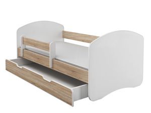 Kinderbett Jugendbett mit Matratze in Weiß / Eiche Sonoma ACMA II 180x80 cm + Bettkasten