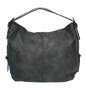 Damen Handtasche LONDON 2 Henkeltasche Umhängetasche mit Reißverschluss, Schulterriemen und Henkel Farbe - grau