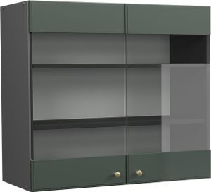 Vicco Küchenglasschrank Fame-Line, 80 cm, Grün-Gold Landhaus/Anthrazit