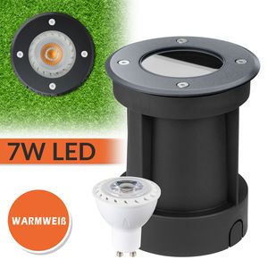 7W LED Bodeneinbaustrahler Set Anthrazit / Grau RAL7016 - rund – Außen IP67- Bodeneinbauleuchte Bodenleuchte Bodenlampe