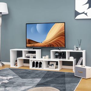 COSTWAY TV skrinka drevená 3-dielna, voľne kombinovateľná, TV stolík pre televízory do 65", rohová rozťahovacia polica, TV skrinka s nízkou doskou, multifunkčná knižnica, úložná polica (biela)