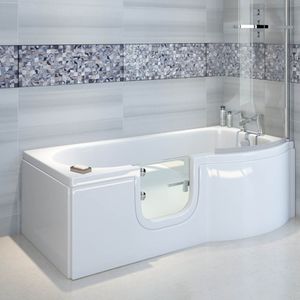 SKALI Badewanne mit Tür/Seniorenbadewanne 167,5 x 85/75 cm Rechts-Komplett-Set, weiß