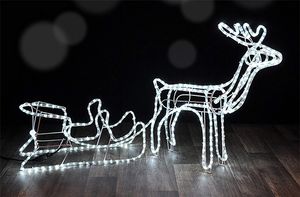 XL Weihnachts Silhouette Rentier mit Schlitten 145cm, 288 LED eisweiß, für Innen + Aussen