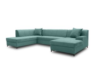 DOMO Collection Wohnlandschaft BALME Ecksofa, Couch in U-Form, Longchair rechts, 195 x 297 x 152 cm, Polstergarnitur, Wellenunterfederung, Sofalandschaft in petrol