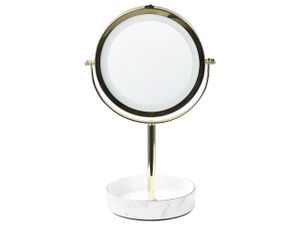 BELIANI Kosmetikspiegel mit LED-Beleuchtung Gold u. Weiß ø 26 cm aus Eisen u. Keramik Doppelseitig Vergrößerungsspiegel Schminkspiegel Tischspiegel
