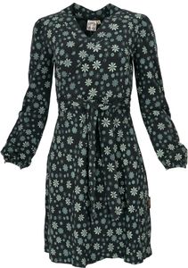 Minikleid in Wickeloptik aus Bio-Baumwolle, Bedrucktes Kleid mit Langen Ärmeln - Schwarz, Damen, Baumwolle(Bio), Größe: L
