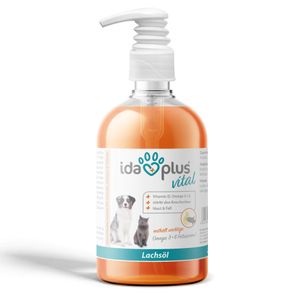 Ida Plus - Premium Lachsöl in Lebensmittelqualität für Tiere - 500 ml Pumpflasche – für Hunde, Katzen und Pferde - mit Omega 3 & 6 Fettsäuren – Fischöl kaltgepresst -  Germany