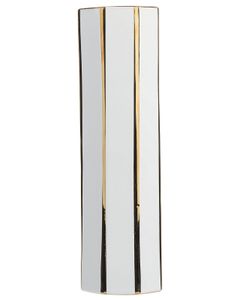 BELIANI Blumenvase Weiß mit Gold Keramik 12 x 40 cm mit eckiger Grundfläche Vertikale Linien Modern