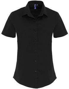 Premier Workwear Damen Popeline Stretch Bluse kurzarm PR346 black L