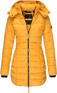 ASKSA dámská zimní bunda teplý prošívaný kabát dlouhá péřová bunda s kapucí zimní kabát, žlutá, 3XL