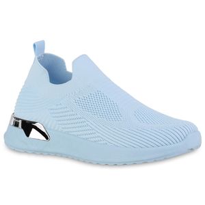 VAN HILL Damen Sportschuhe Slip Ons Sportliche Strick Profil-Sohle Schuhe 840161, Farbe: Hellblau, Größe: 40