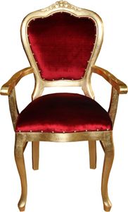 Casa Padrino Barock Luxus Stuhl mit Armlehnen Bordeaux / Gold