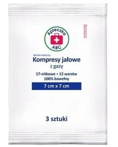 Kompresy jałowe z gazy, 17-nitkowe, 12-warstwowe, 7x7 cm, Apteczka ABC, 3 sztuki