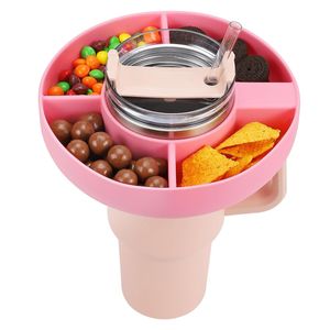 Snackteller für Stanley Cup, Snack Tablett kompatibel mit Stanley Quencher 40oz Tumbler mit Griff, Runde Snack und Dip Teller(Rosa)