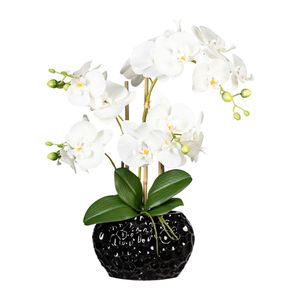 Künstliche Orchidee 55cm in schwarzer Keramikvase in versch. Farben