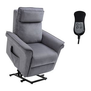 HOMCOM Sessel mit Aufstehhilfe Fernsehsessel Massagesessel Relaxsessel elektrisch Aufstehsessel mit Liegefunktion Leinen-Touch Stahl Grau 86 x 95 x 106 cm