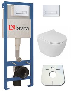 Domino Lavita Vorwandelement inkl. Drückerplatte + Wand WC SOGO SLIM ohne Spülrand + WC-Sitz mit Soft-Close-Absenkautomatik (Drückerplatte RW)
