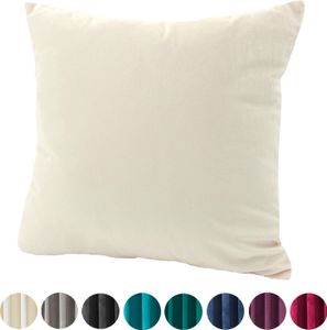 heimtexland ® Samt Deko Kissen Vorhang Velour Ösen Gardine Blickdicht Typ641 Creme Kissenhülle 50x50 cm