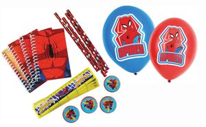 Amscan Spiderman Schreinset (16-teilig) + Luftballons (6 Stück, rot & blau)