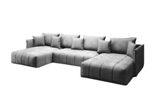 FURMEB24 - ASPEN U Ecksofa 346 x 188 cm, Sofa mit Schlaffunktion und Bettzeugablage, Ecksofa mit Kissen, für Wohnzimmer, Ecksofa in U-Form, grau