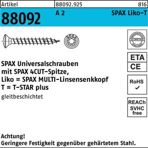 SPAX Linsensenkkopf Schraube - Vollgewinde - T-STAR plus - A2 - 4,0x30 - 200 Stk