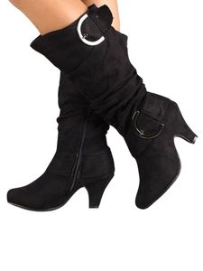 Ladies Mid Calf Winter Schuhe Bürozip Up High Heels Booties Bequemer Mode Kunstleder,Farbe:Schwarz,Größe:40
