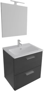 Vitra Bad Möbel Set Anthrazit | Keramik Waschtisch und Badschrank mit Badspiegel | Vormontiert Unterschrank mit Waschplatz | Handwaschbecken mit Badezimmer Unterschrank | Soft-Close