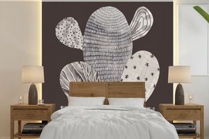 MuchoWow® Fototapete für Wohnzimmer oder Schlafzimmer Wandtapete Vinyl Motivtapete Kaktus - Pflanze - Punkte - Streifen - 350x350 cm - Schlafzimmertapete