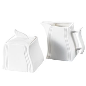 MALACASA, Serie Flora, 3-teilig Cremeweiß Porzellan Milch und Zucker Set mit Deckel, Milchkännchen Zuckerdose Milch- & Zuckerbehälter