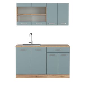 Vicco Single kitchen Raul, 140 cm , WT Marble, Blue-grey/golden oak