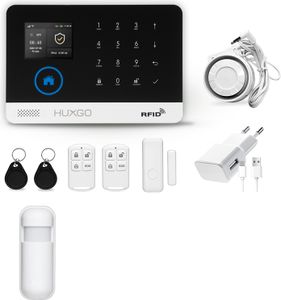 HUXGO HXA003 WLAN + GSM Funk Alarmanlage mit Bewegungssensor, Alarm für Büro, Haus, Wohnung, Garage, Steuerung über das Handy, TUYA Smart App