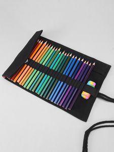 Federmäppchen zum Aufrollen 24 Löcher Stifthalter Leinwand Stifterolle für Aquarellstifte Bleistifte Buntstifte